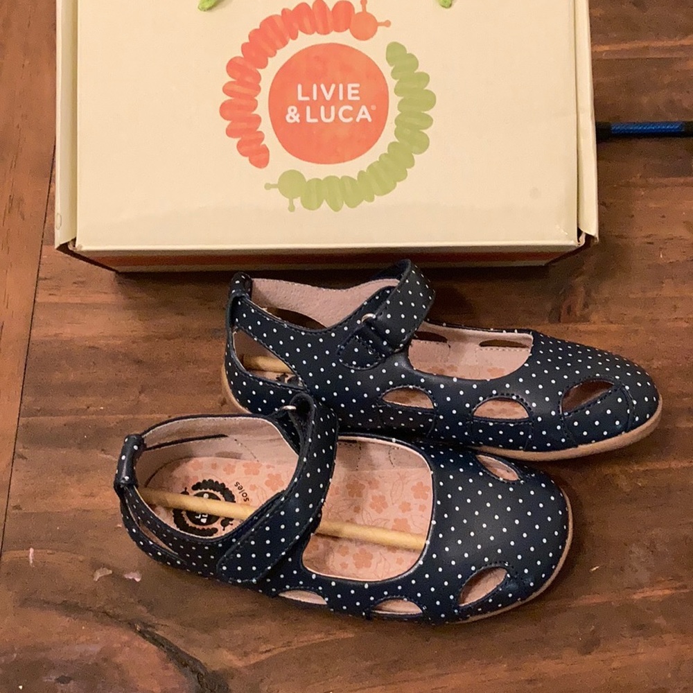 Livie & Luca girls size 13 Navy Polka Dot